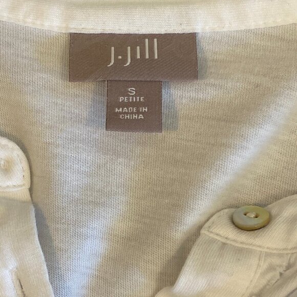 J. Jill Cream/Ivory White Henley Top Smocked Bib Accent Sz SP #347K - Picture 7 of 9